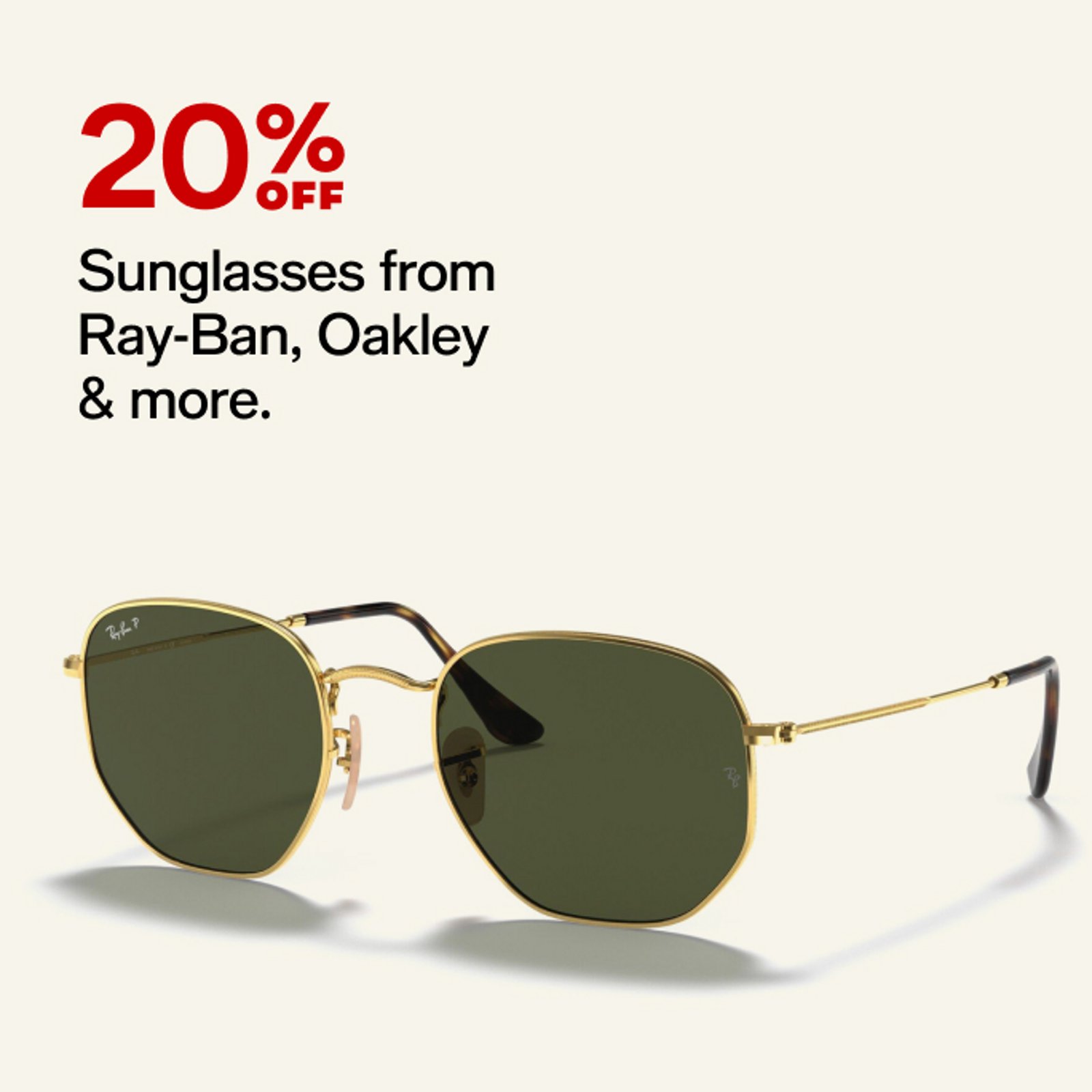 20% off Sunglasses from Ray-Ban, Oakley & more