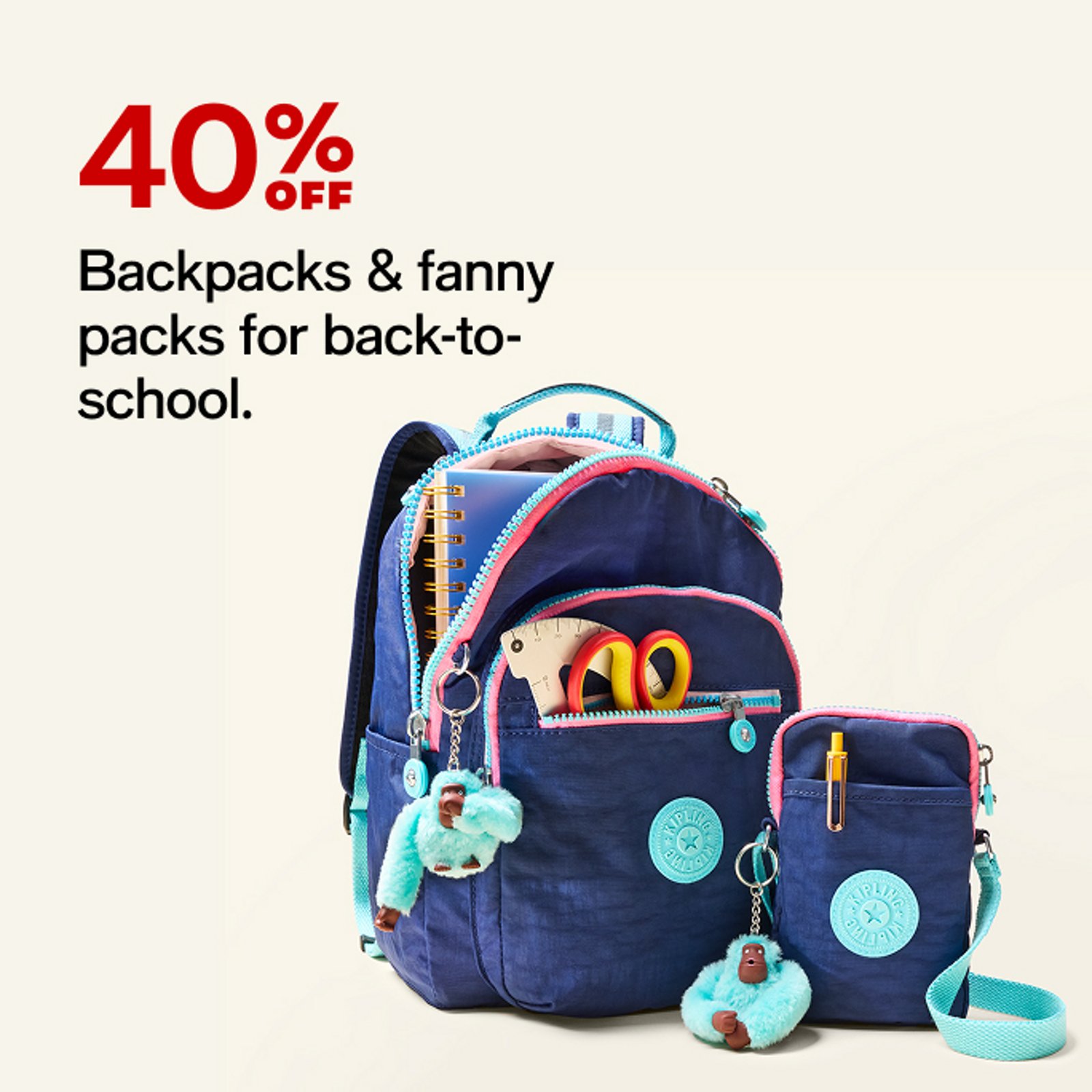 40 off Backpacks & Fanny pacls for back to school 