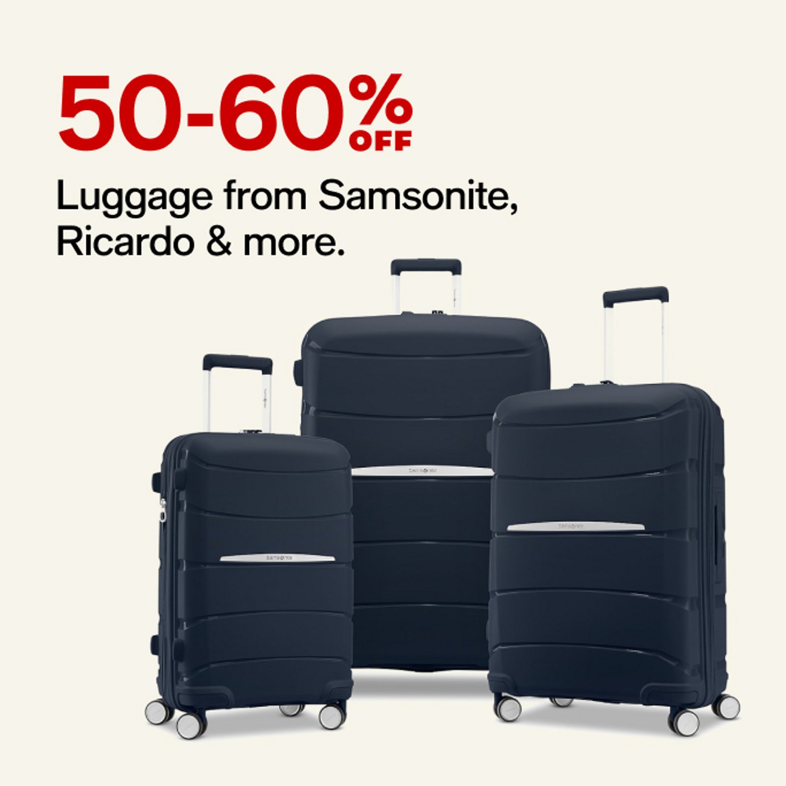 50-60% off Luggage from Samsonite, Ricardo & more.